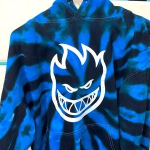 Live to burn hoodie black and blue tie dye